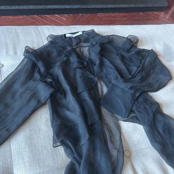 Givenchy Paris Black Sheer Ruffle Button Down Blouse Size Small - Picture 4 of 10
